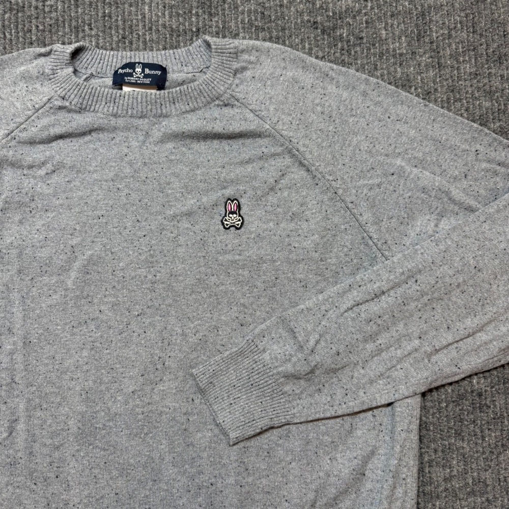Psycho Bunny Gray Cotton Cashmere‎ Sweater L Crewneck Embroidered Logo Luxe